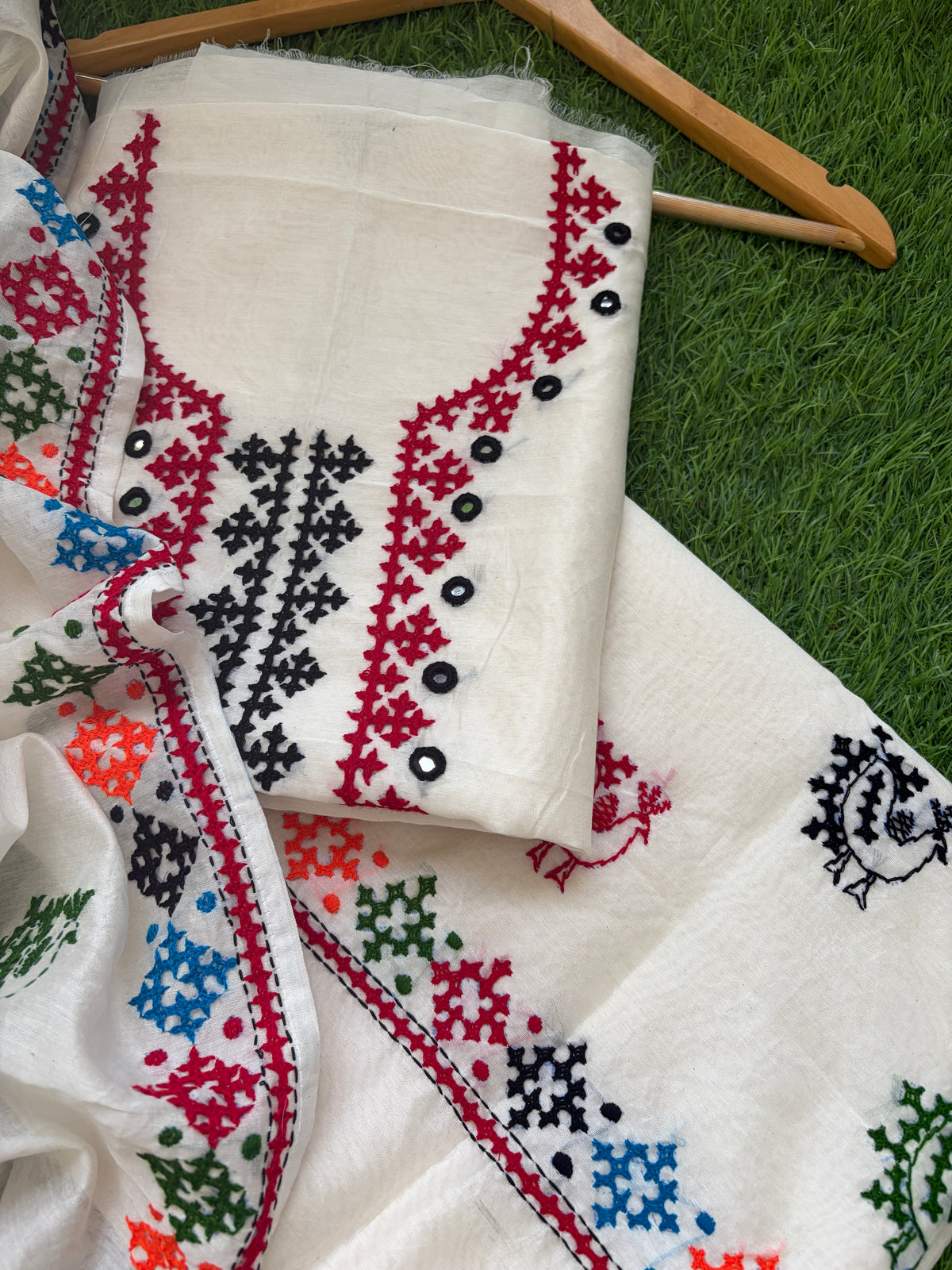 Chanderi Silk sindhi work kurta bottom and dupatta