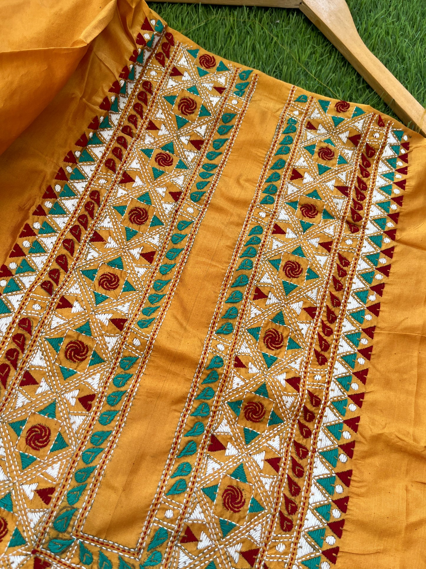 Silk Kantha work kurta fabric