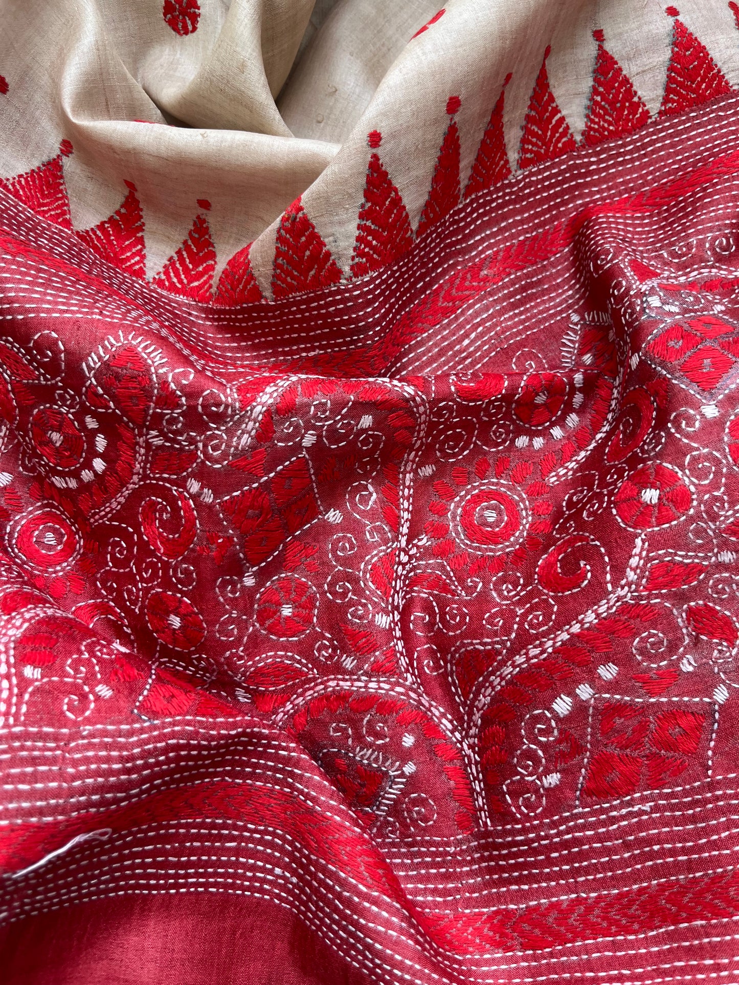 Silk Kantha Dupatta with chanderi silk kurta Bottom fabric