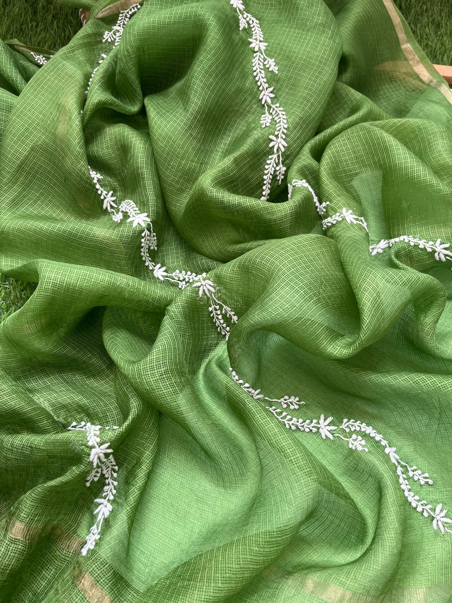 Kota silk Chikankari Dupatta with khadi kurta bottom Fabric