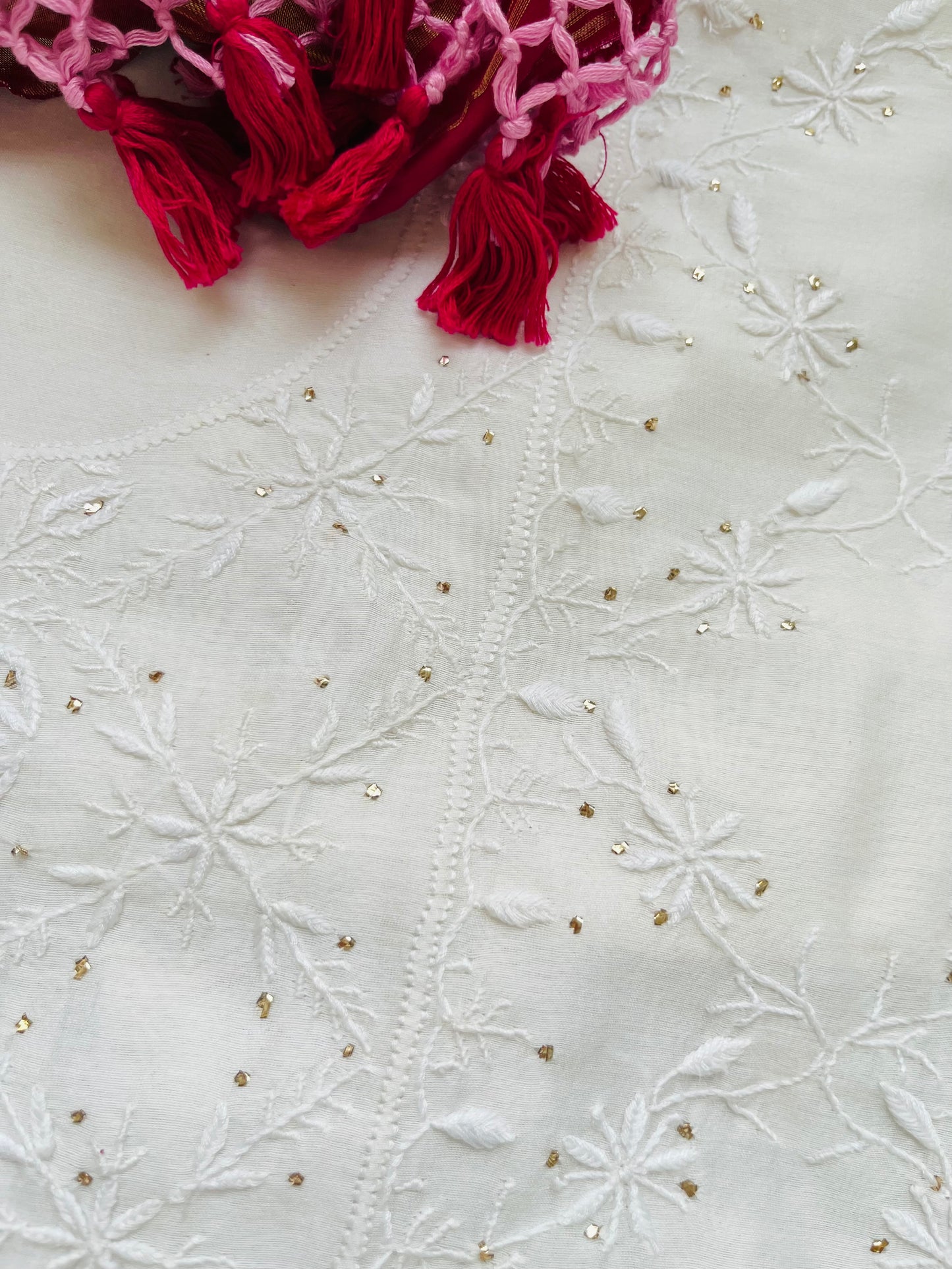 Chanderi Chikankari Kurta gajji silk bandhani Dupatta