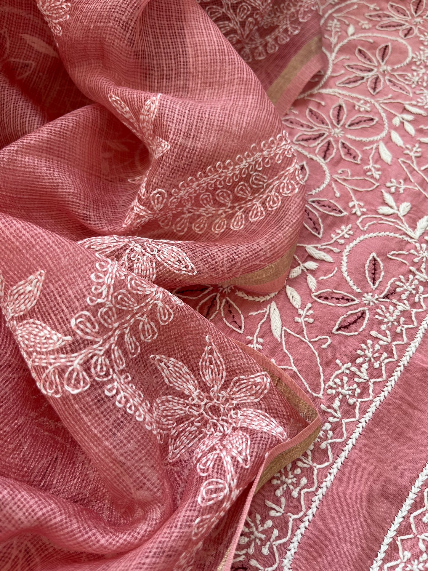 Chanderi Chikankari Kurta kota silk Dupatta