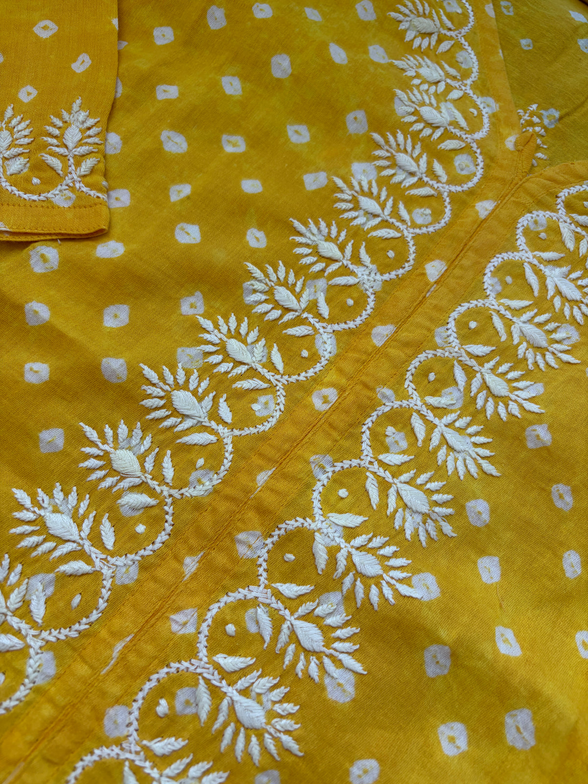 Cotton Bandhani chikan shirt and a-bottom