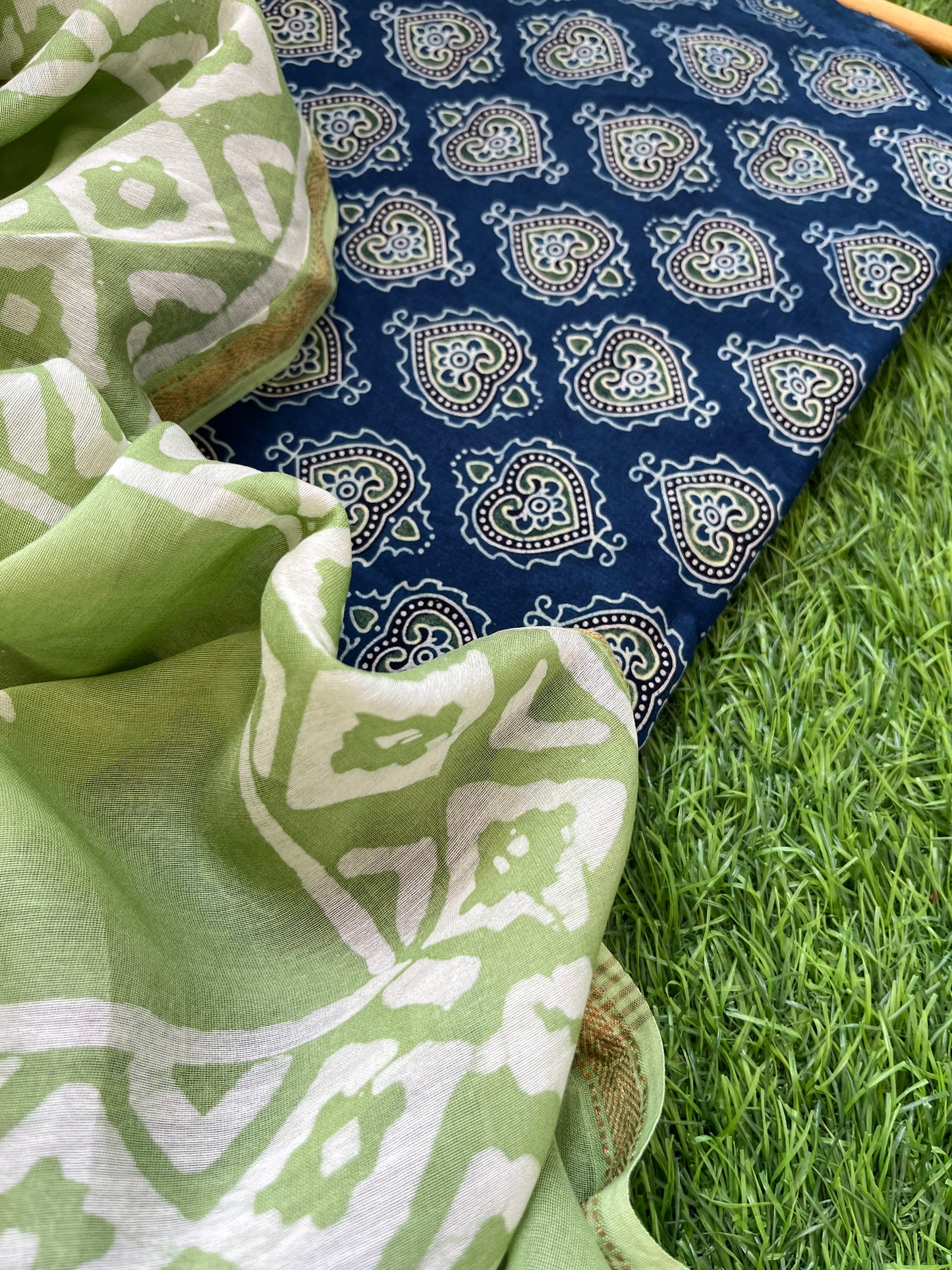 Cotton ajrakh kurta chanderi baatik dupatta