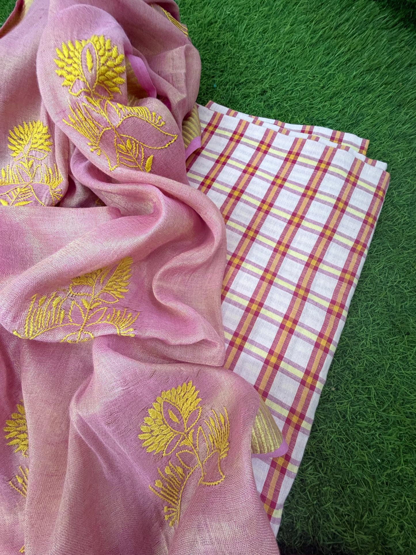 Khadi kurta linen tissue chikankari dupatta