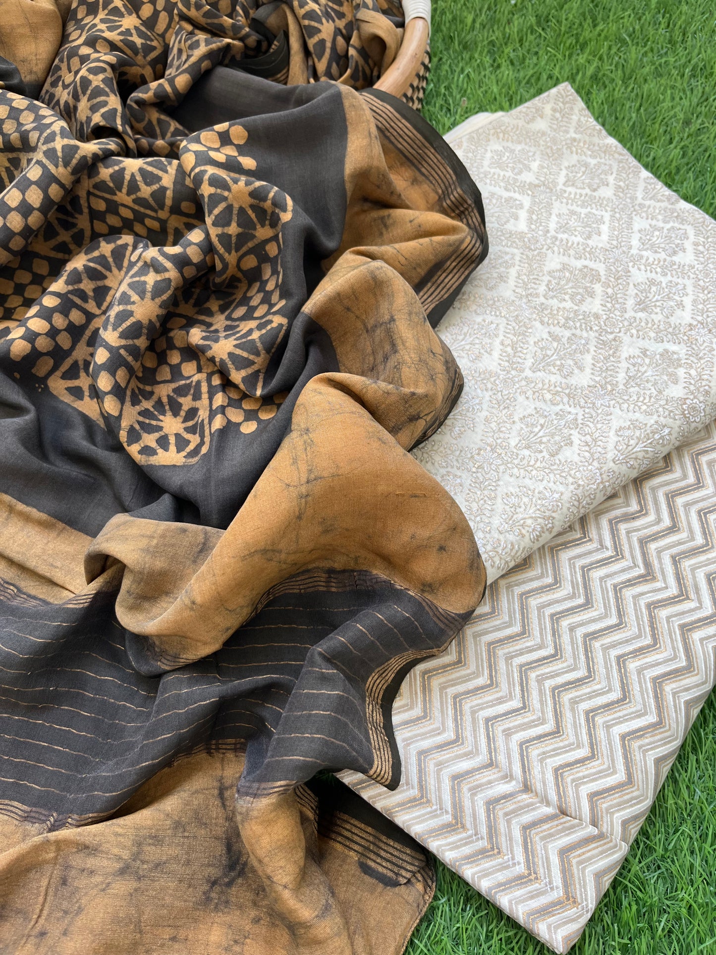 Chanderi block print kurta bottom chanderi baatik dupatta