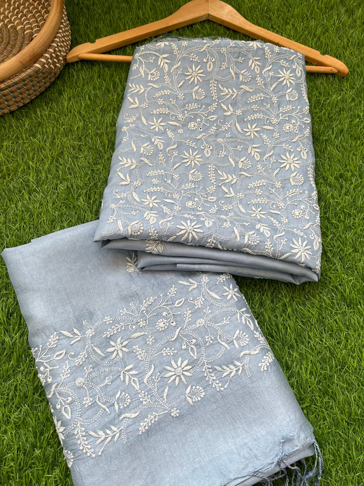 Tussar Silk Chikankari kurta Dupatta