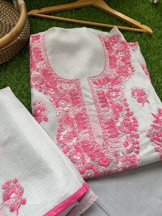 Kota hand embroidered kurta dupatta and plain bottom fabric