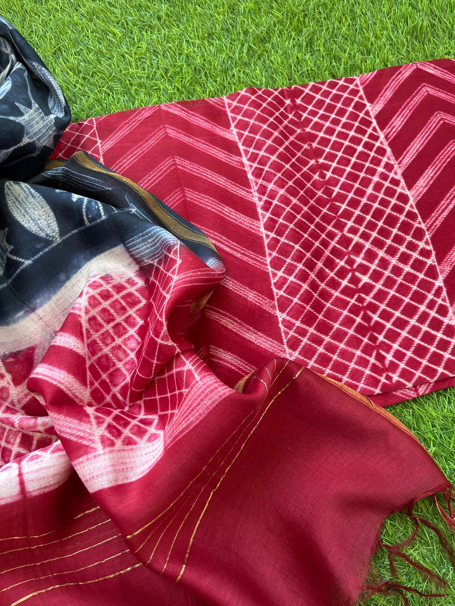 Shibori chanderi kurta dupatta