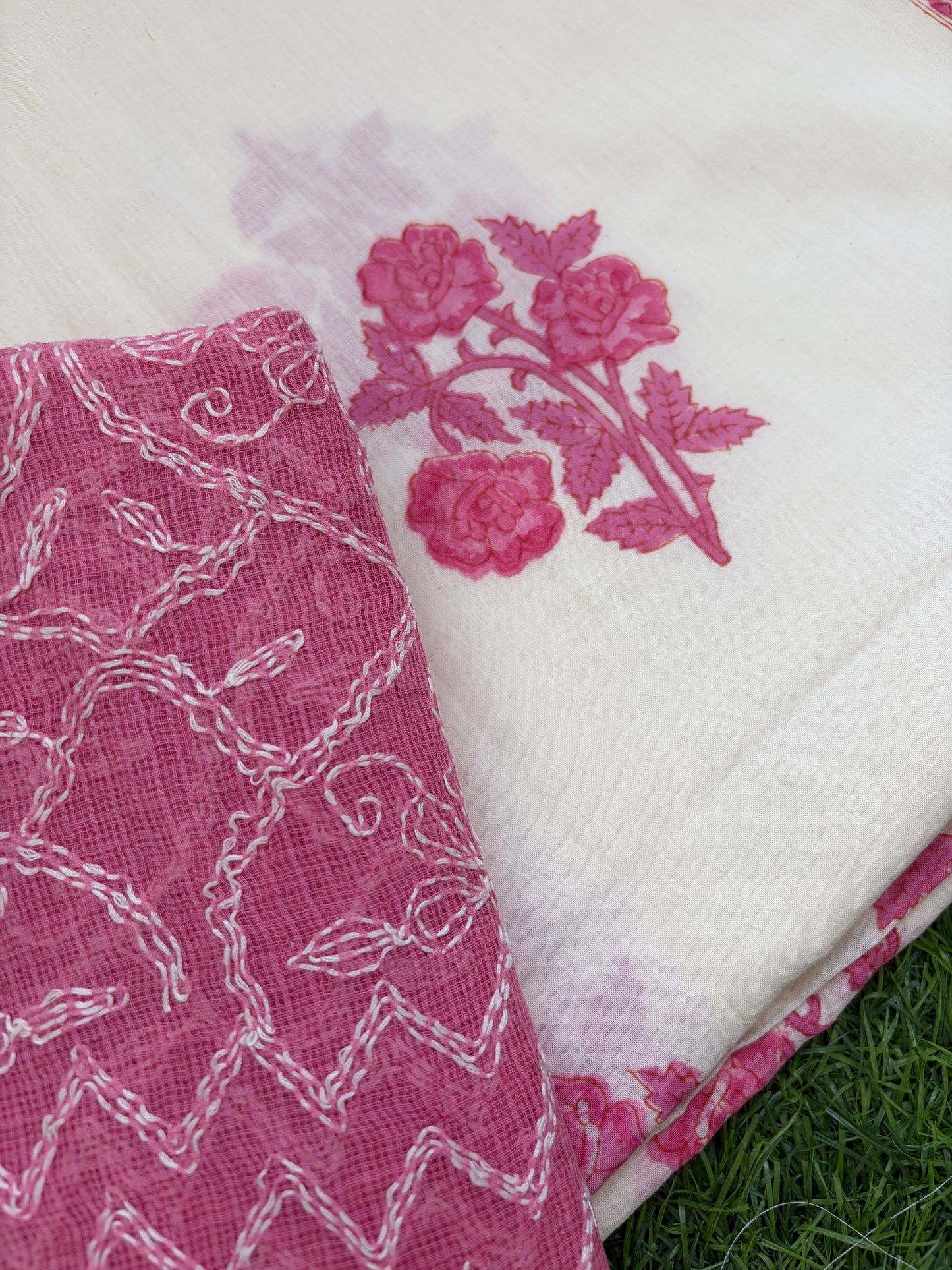 Cotton kurta bottom Kota Doria chikankari dupatta