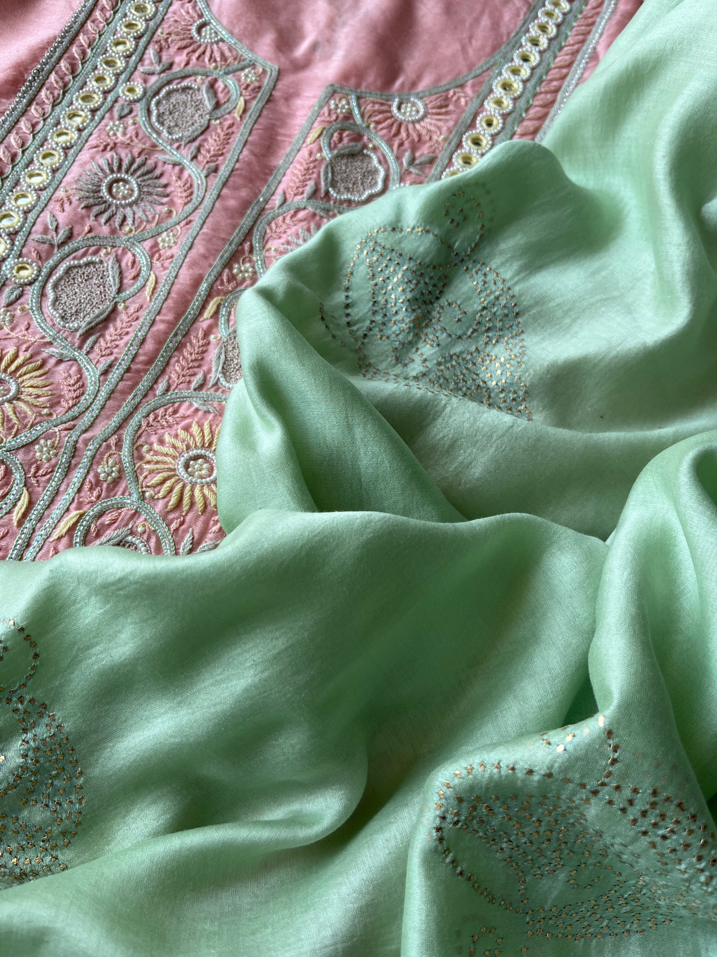 Hand embroidered chanderi kurta chanderi silk mukaish work dupatta