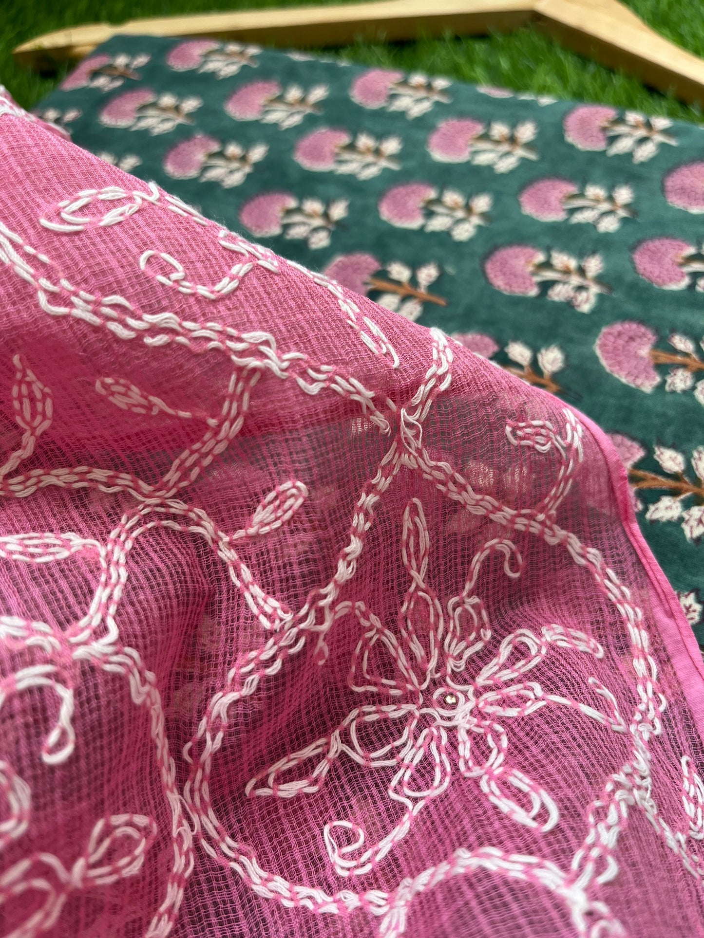 Kota Chikankari Dupatta with print kurta bottom Fabric