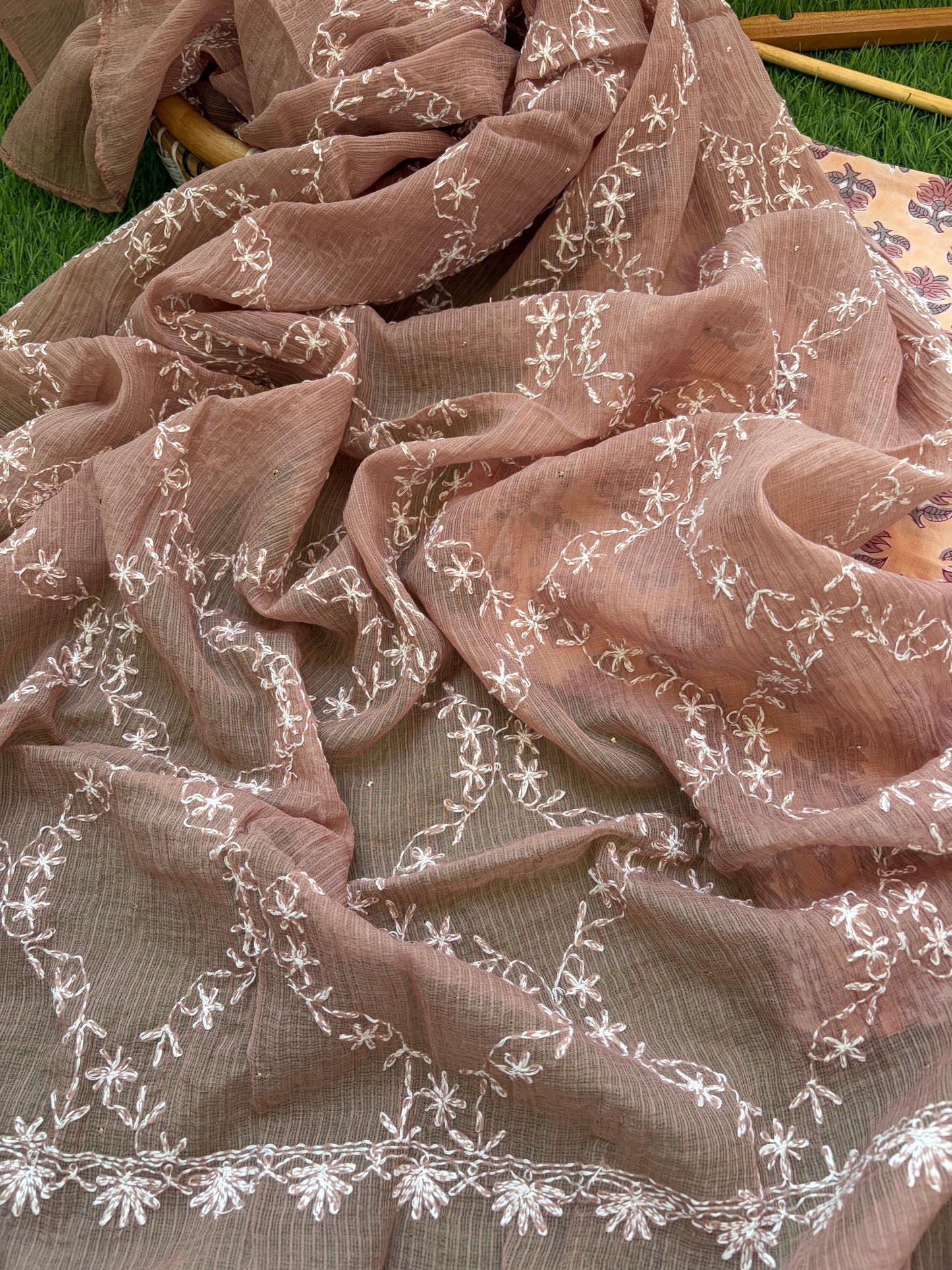 Cotton kurta bottom Kota Doria chikankari dupatta