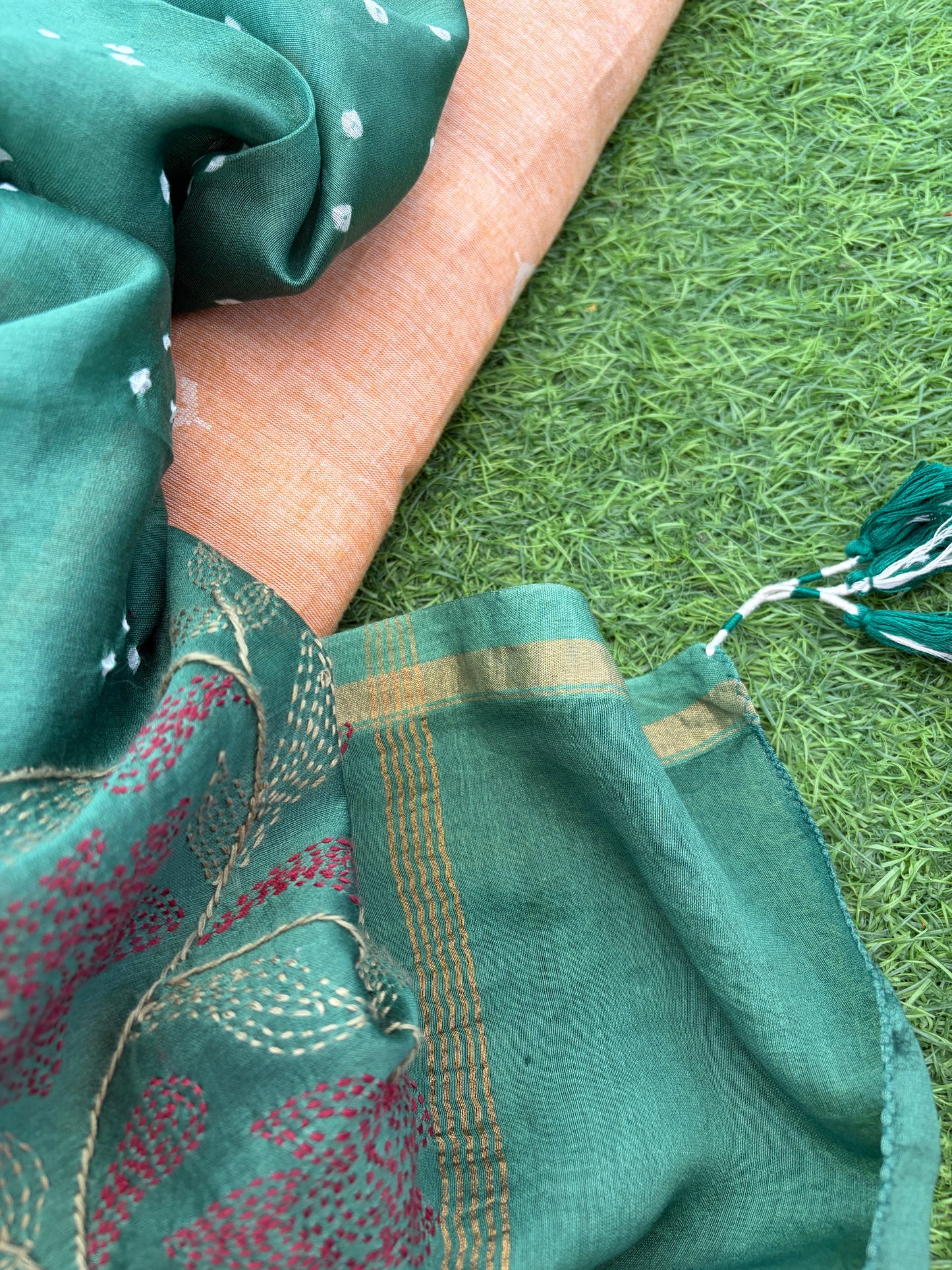 Plain mangalgiri kurta bottom pure chanderi bandhani chikankari dupatta