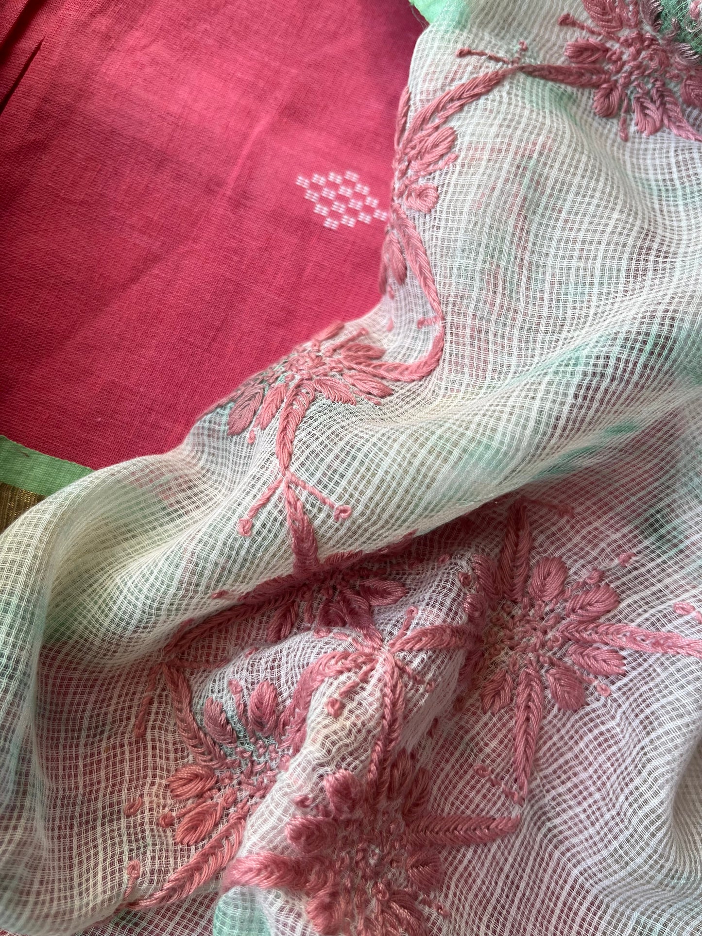 Mangalgiri Cotton kurta bottom chikankari dupatta