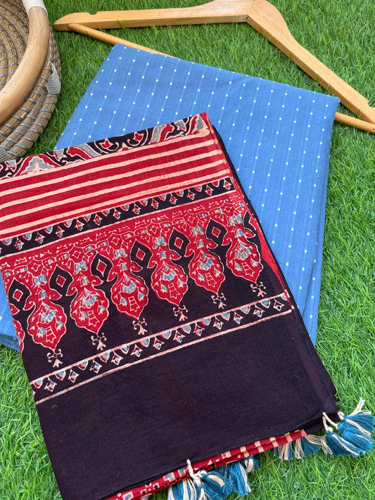 Cotton mangalgiri kurta bottom cotton ajrakh dupatta
