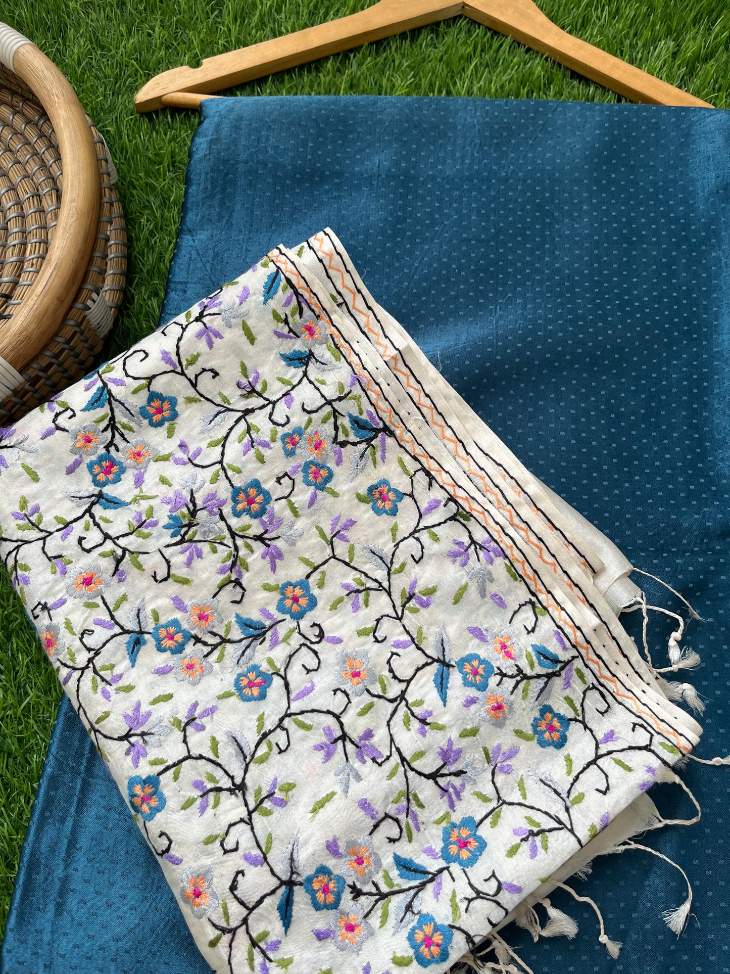 Silk needle work Dupatta mashru kurta Bottom fabric