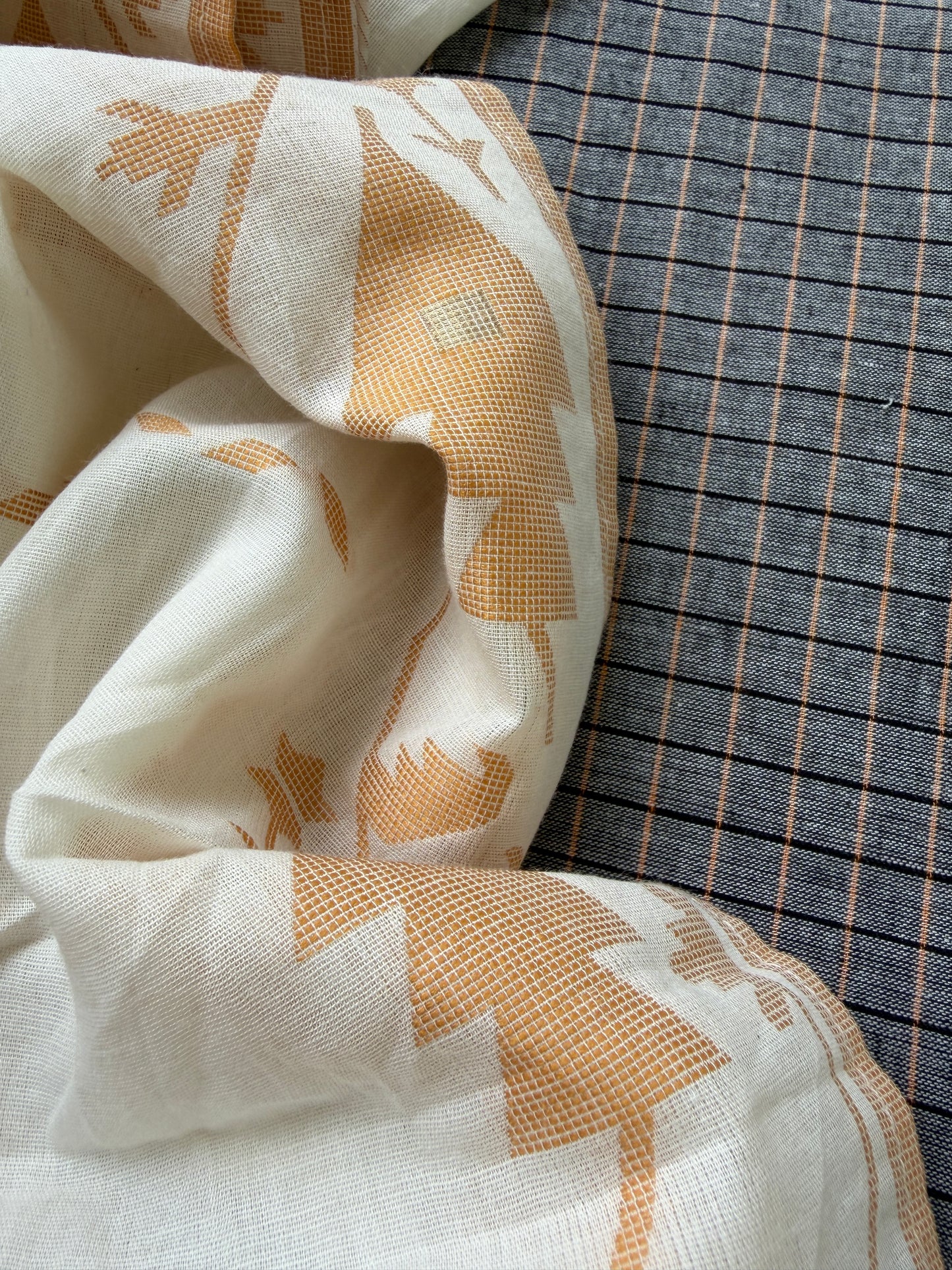 Mangalgiri Cotton 3 pc set - kurta bottom jaamdani dupatta