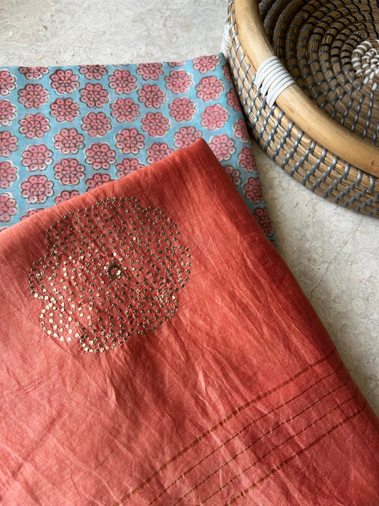 Chanderi Mukaish work Dupatta block print chanderi kurta fabric