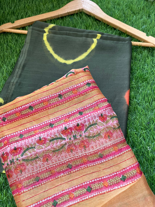 Chanderi tie and dye  kurta chanderi dupatta