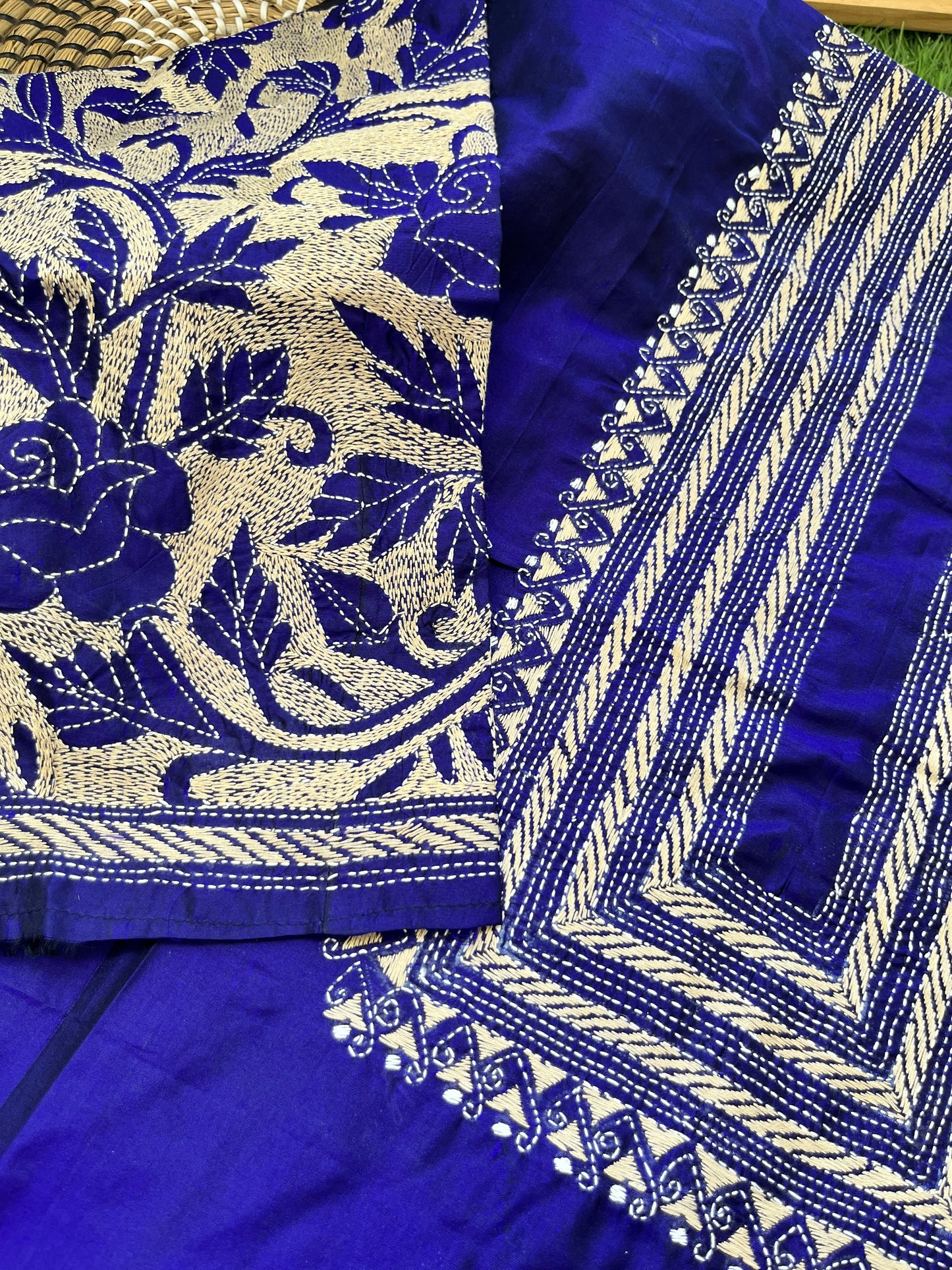 Silk Kantha work kurta fabric