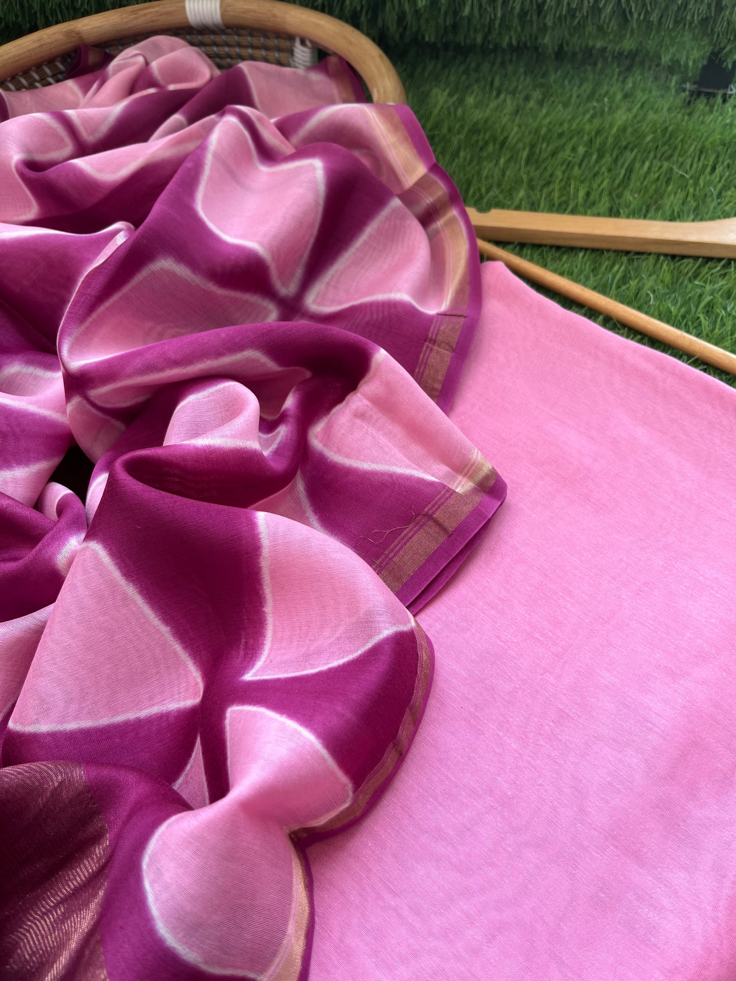 Chanderi Clamp Dye dupatta with plain fabric