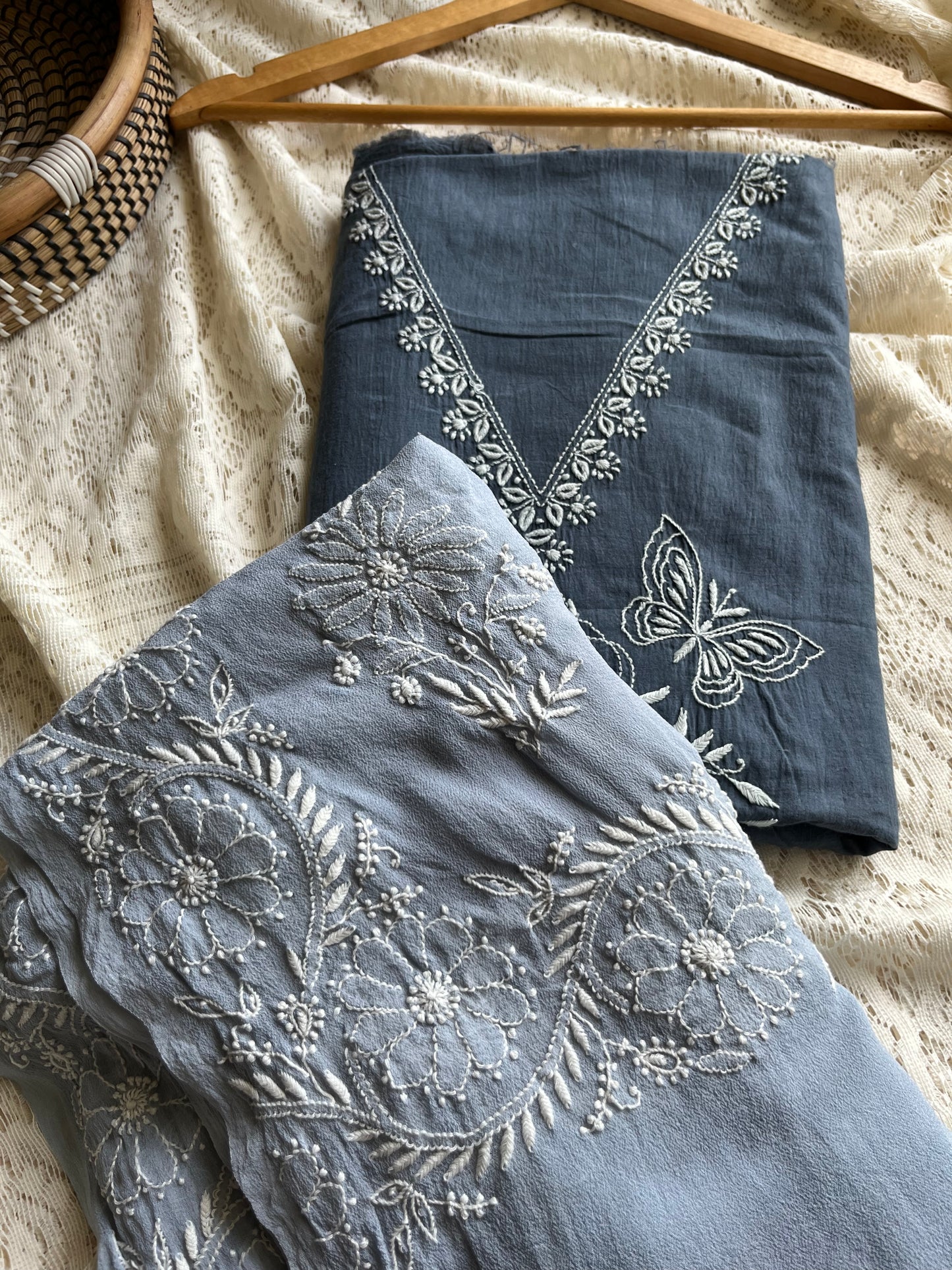 Chanderi Chikankari kurta with tussar dupatta