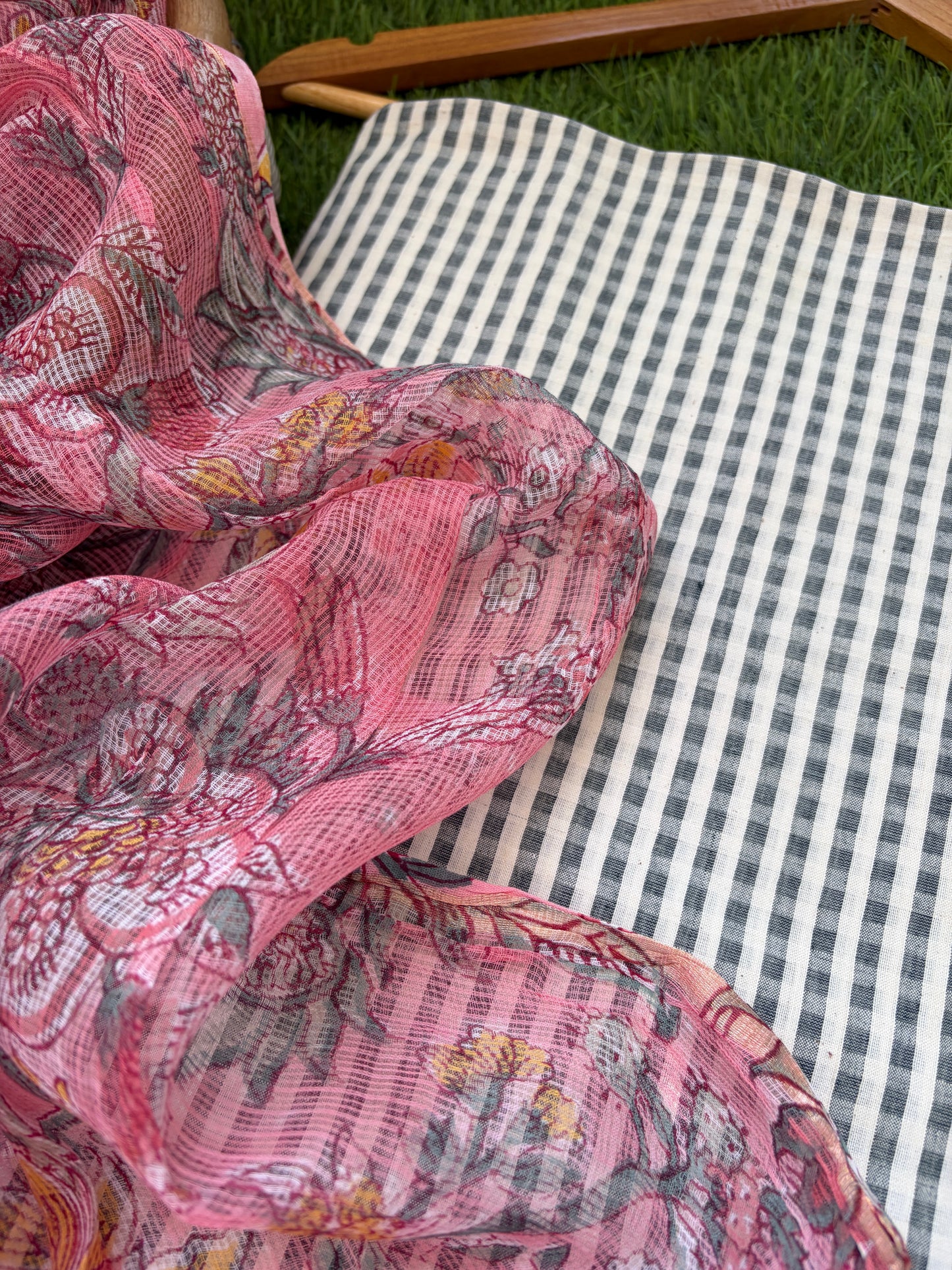 Muslin Khadi check kurta fabric kota dupatta