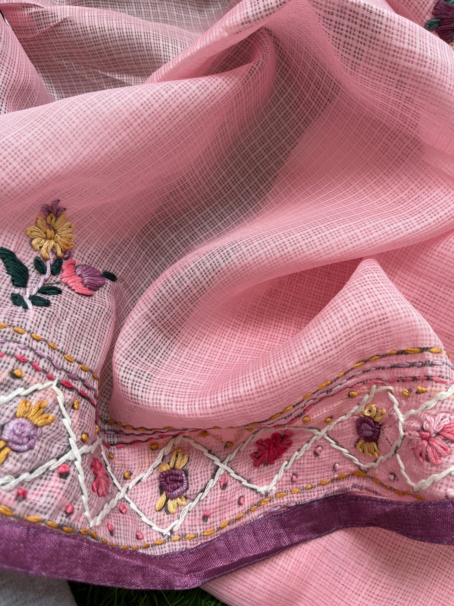 Kota hand embroidered kurta dupatta and plain bottom fabric