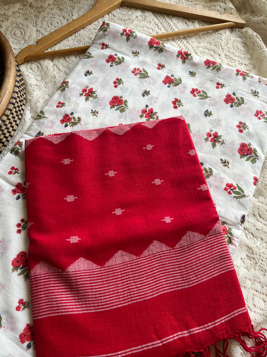 Cotton block print kurta bottom mul jaamdani dupatta