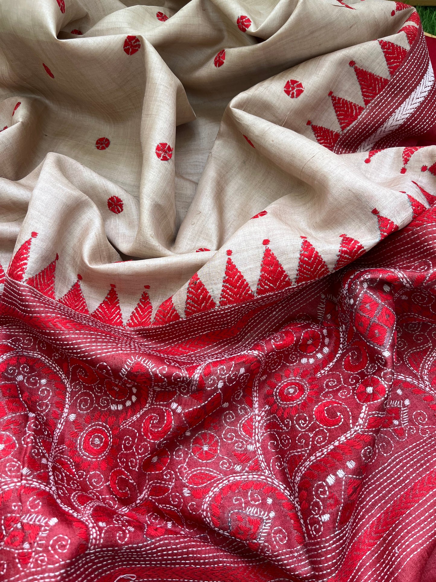 Silk Kantha Dupatta with chanderi silk kurta Bottom fabric