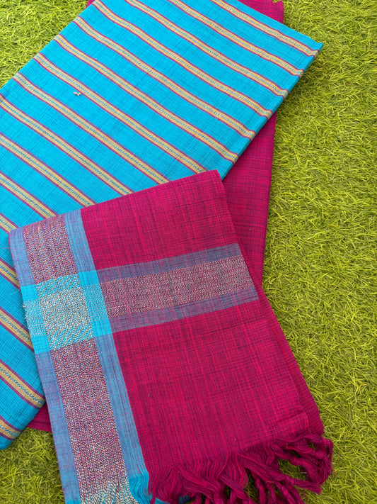 Mangalgiri Cotton 3 pc set - kurta Bottom Dupatta