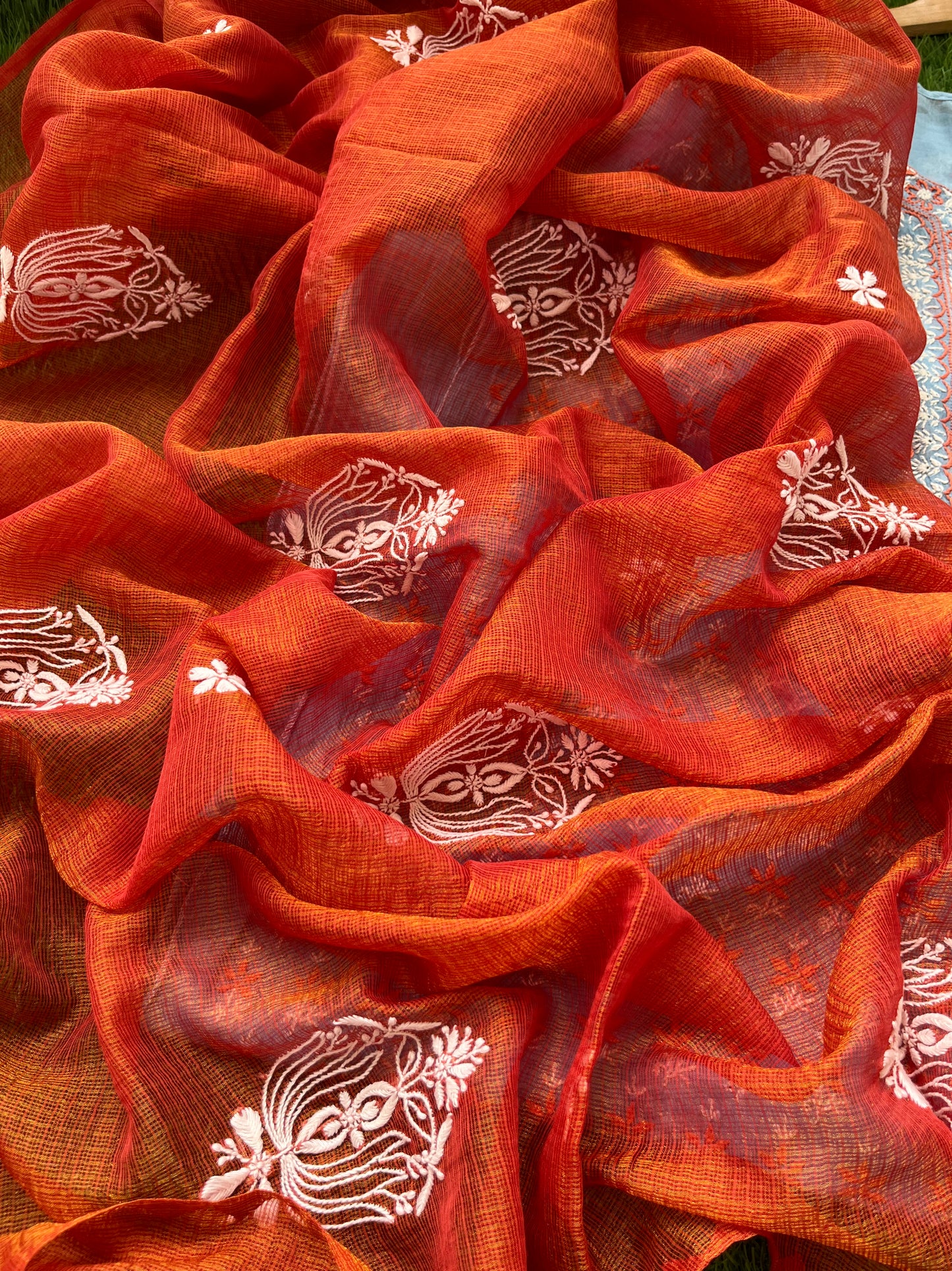 Chanderi Chikankari Kurta kota tissue Dupatta