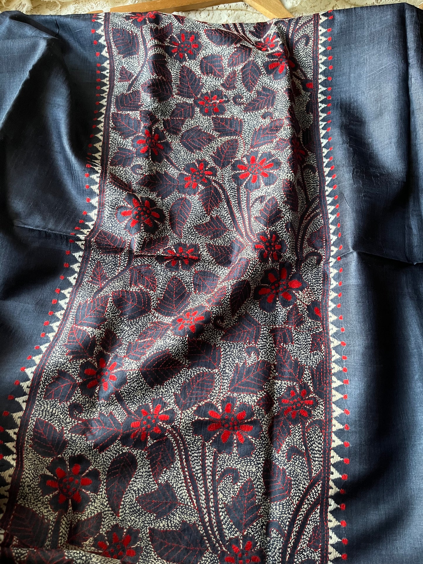 Silk Kantha work kurta fabric
