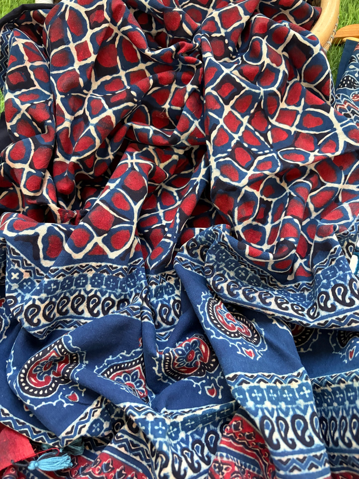 Ajrakh Cotton Mirror work kurta Dupatta