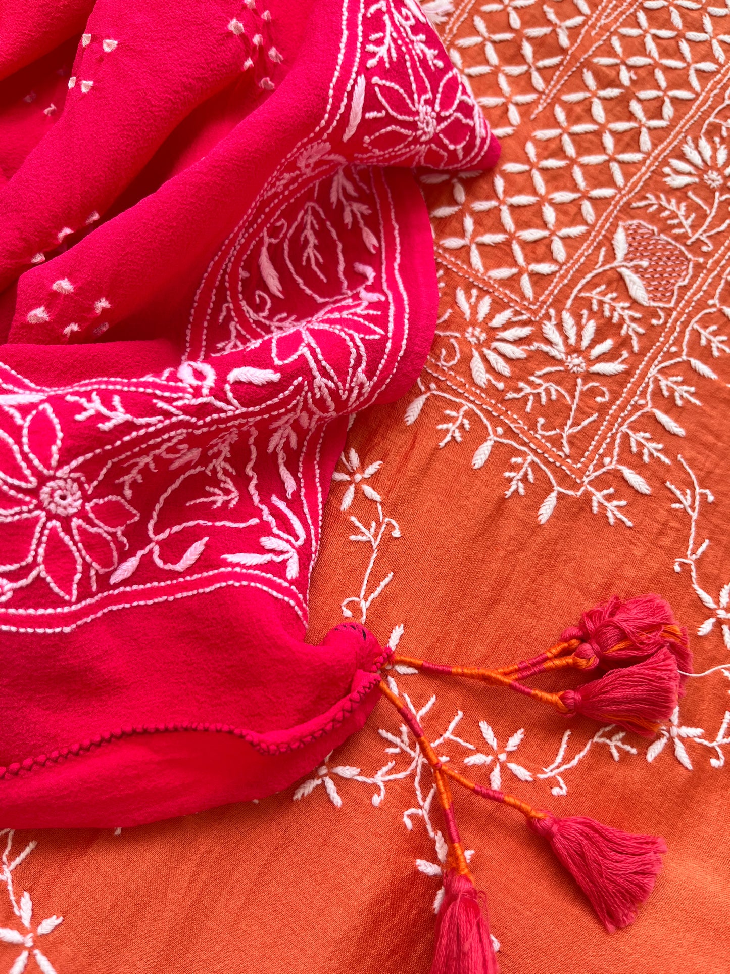 Chanderi Chikankari kurta with georgette dupatta