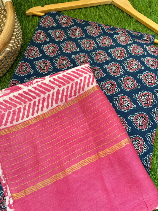 Cotton ajrakh kurta chanderi baatik dupatta
