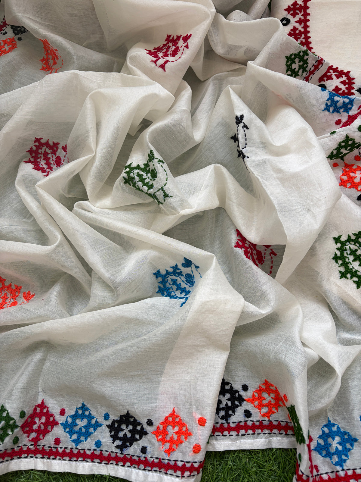 Chanderi Silk sindhi work kurta bottom and dupatta