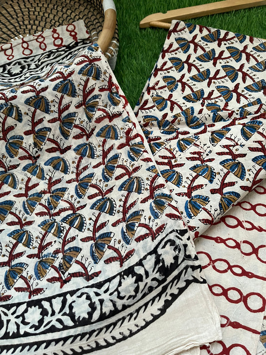 Cotton Kalamkari block print kurta bottom Dupatta