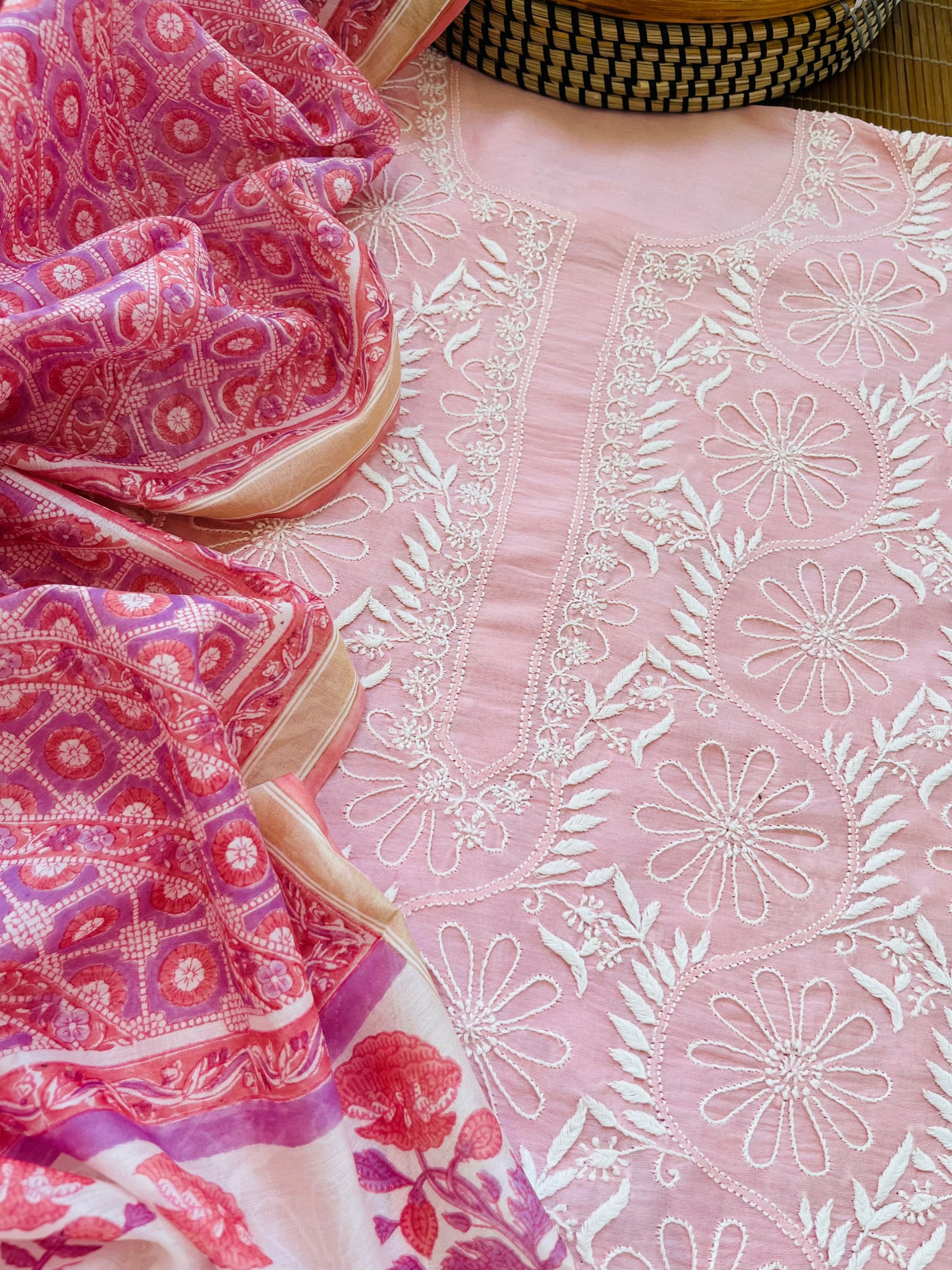 Chanderi chikan kurta shibori dupatta