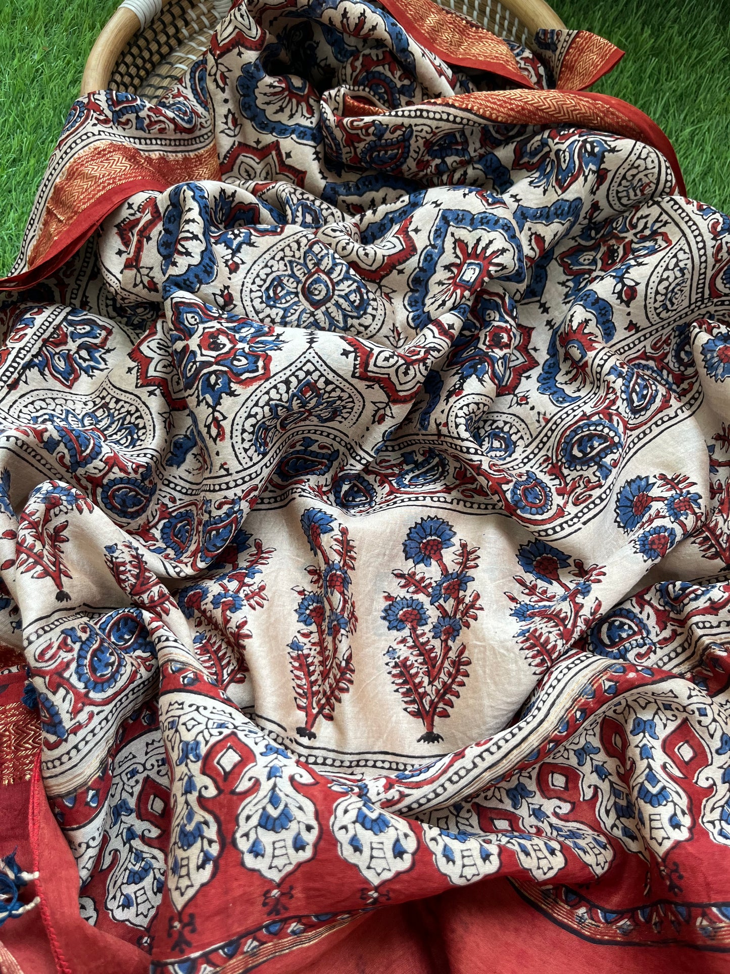 Cotton slub ajrakh kurta chanderi ajrakh dupatta