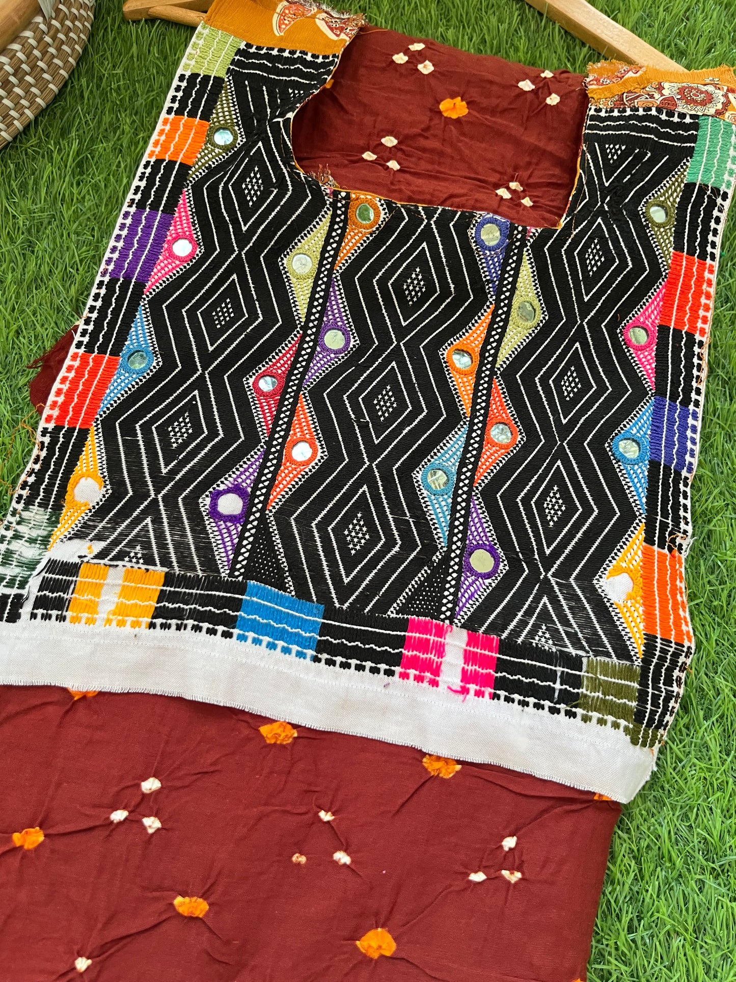 Mirror work patch with bandhani suit fabric
