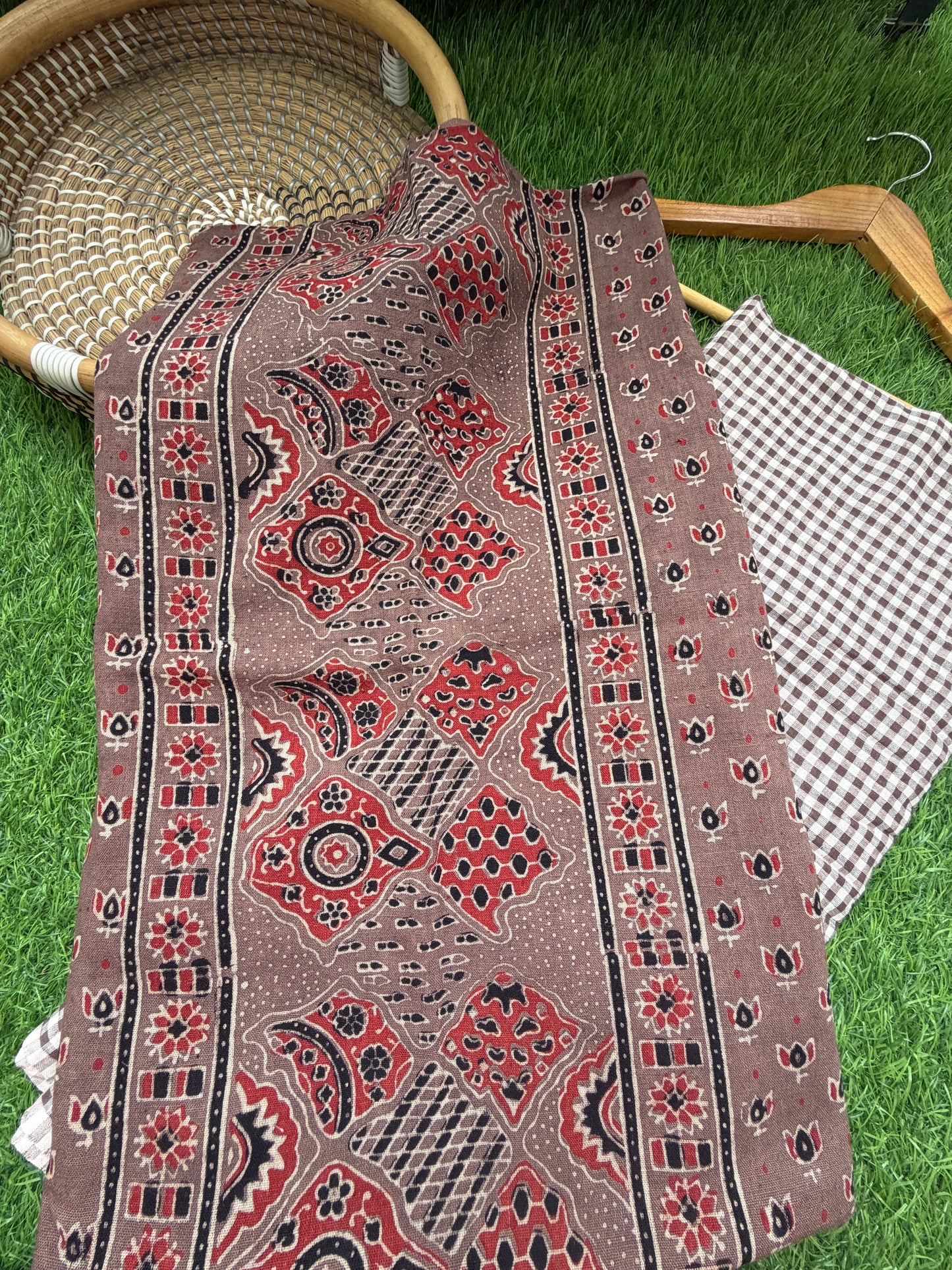 Kala Cotton ajrakh kurta khadi check Bottom