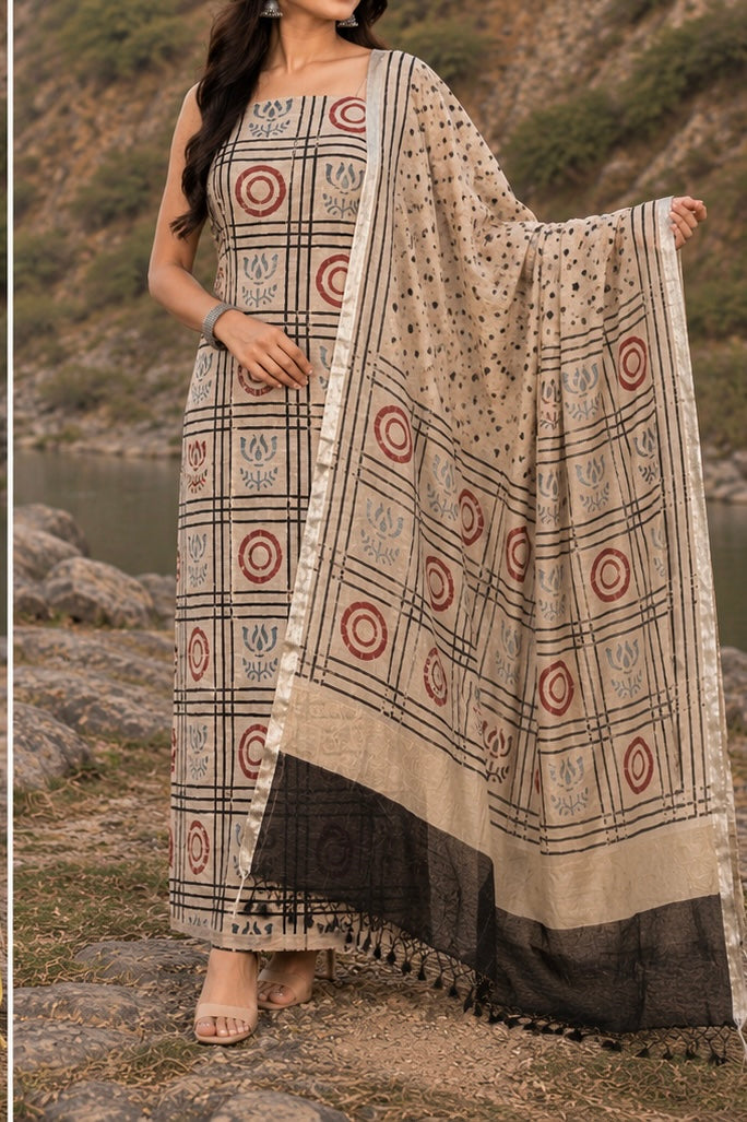 Linen Ajrakh Kurta and dupatta