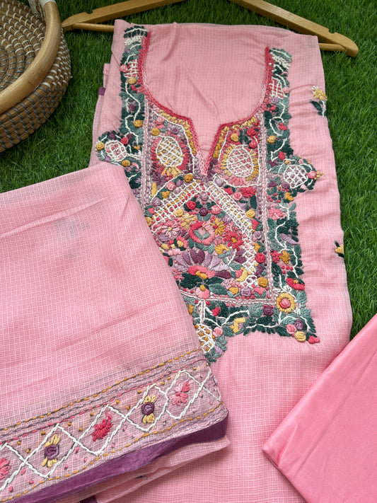 Kota hand embroidered kurta dupatta and plain bottom fabric