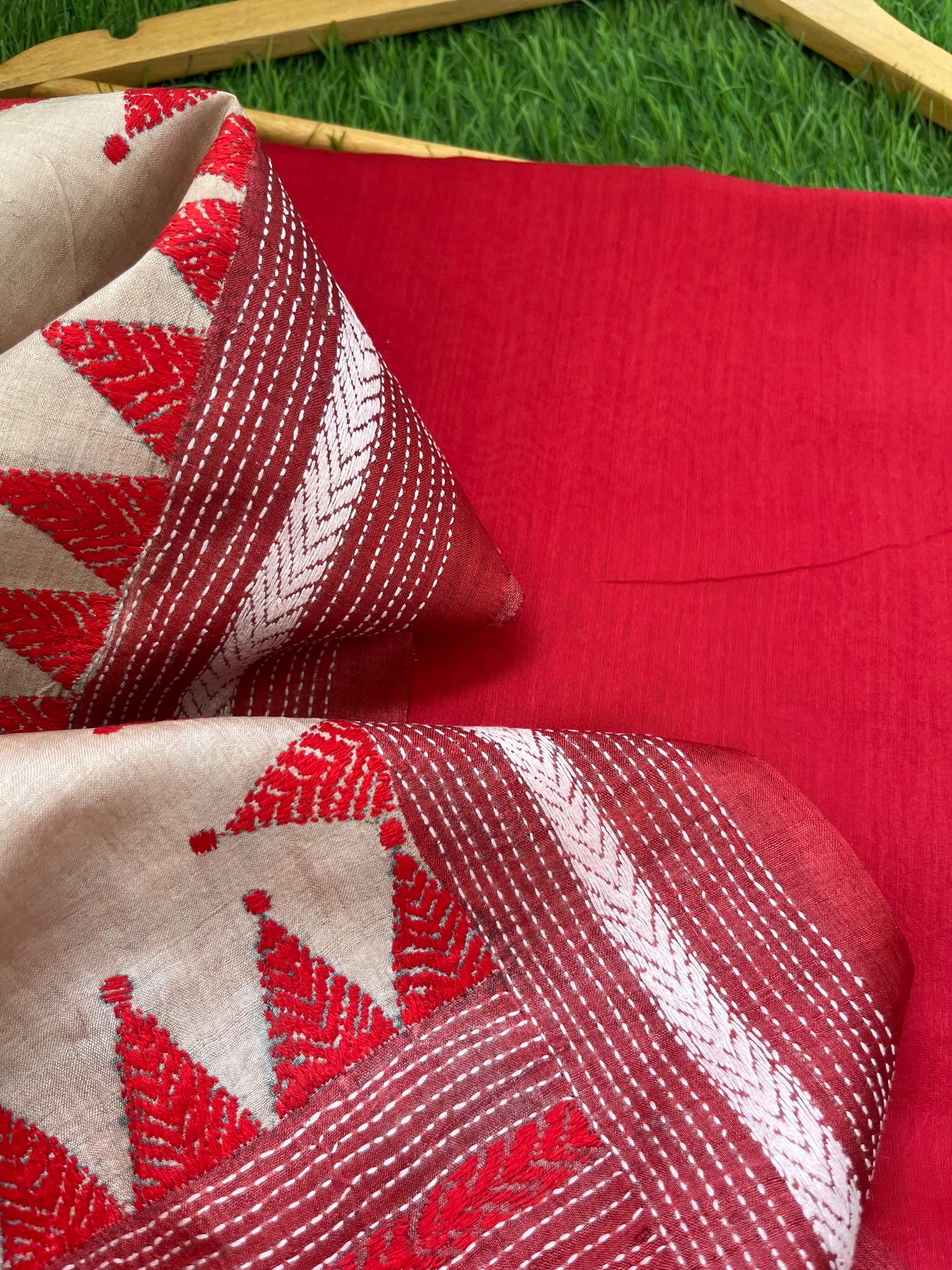 Silk Kantha Dupatta with chanderi silk kurta Bottom fabric