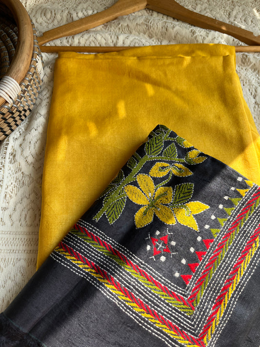 Silk Kantha Dupatta with silk kurta fabric