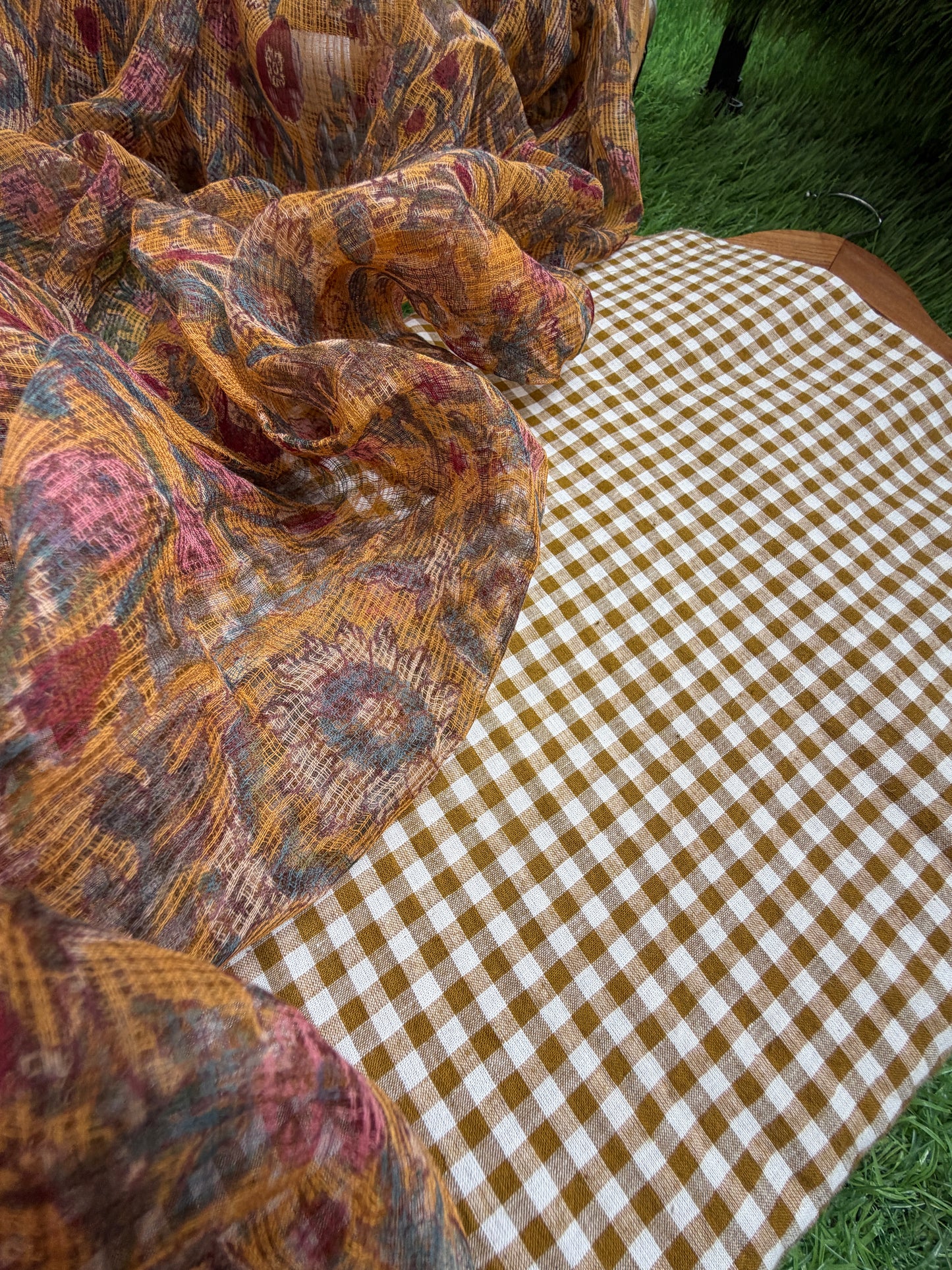 Khadi cotton check kurta bottom fabric kota dupatta