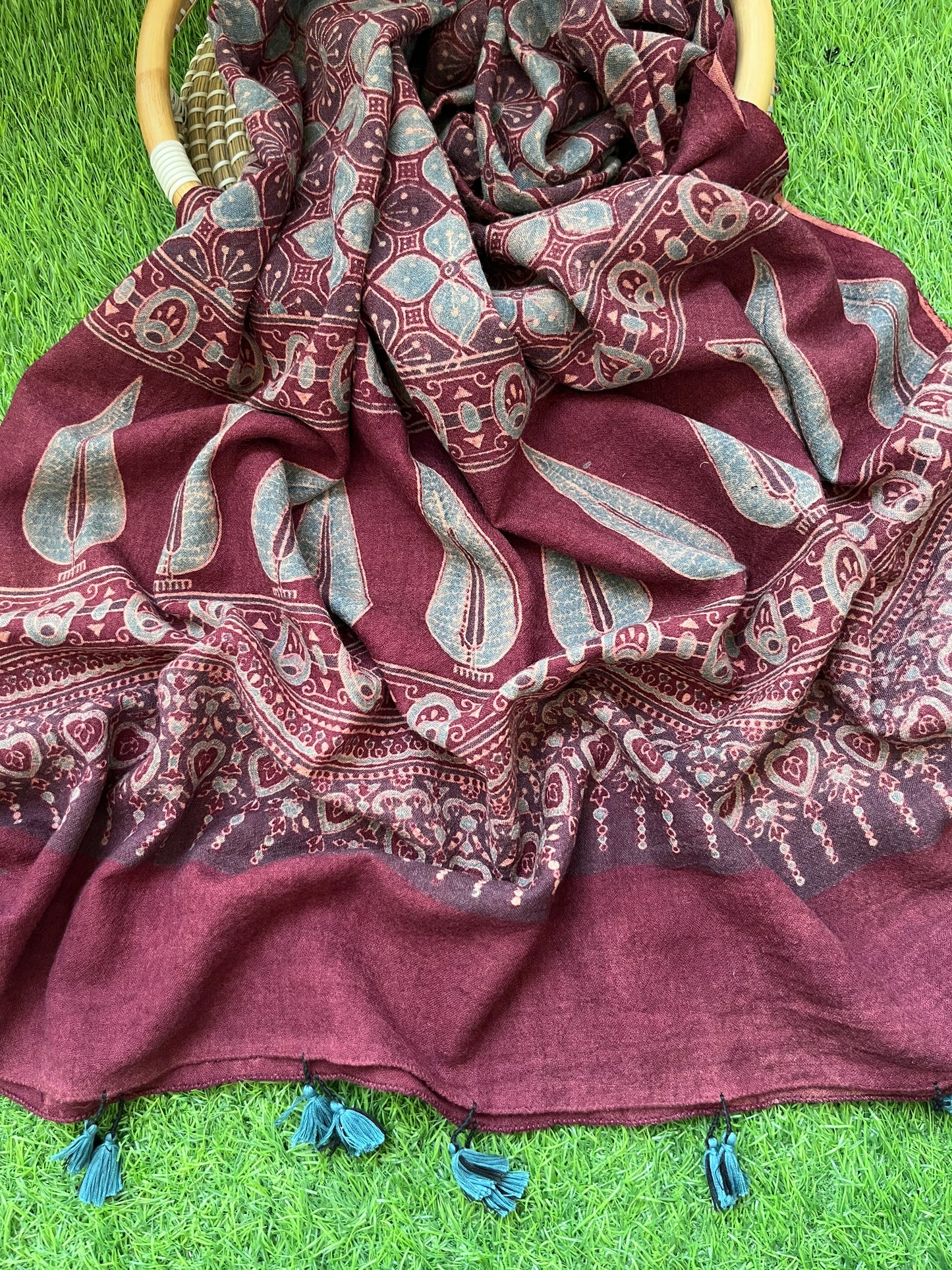 Handwoven ajrakh shawl