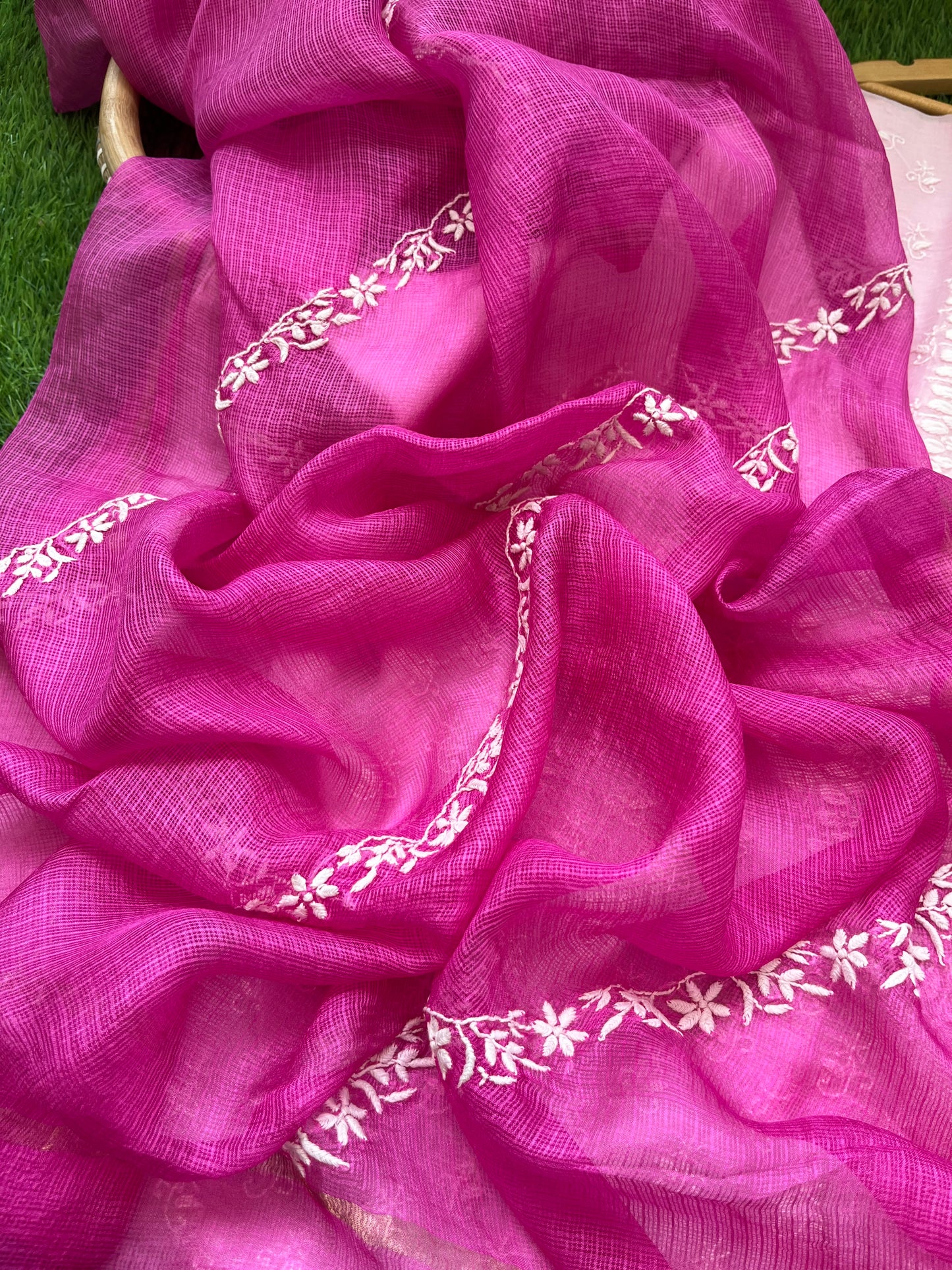 Chanderi Chikankari Kurta kota silk Dupatta